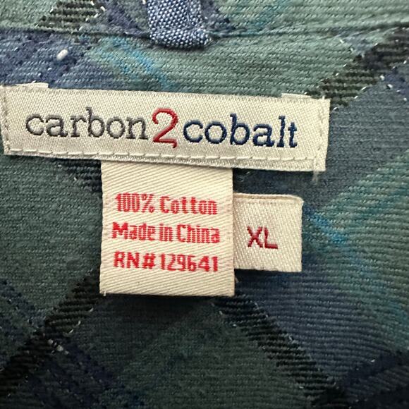 Carbon 2 Cobalt Men's XL Blue Plaid 100% Cotton Short Sleeve Button Up Shirt - Picture 2 of 5